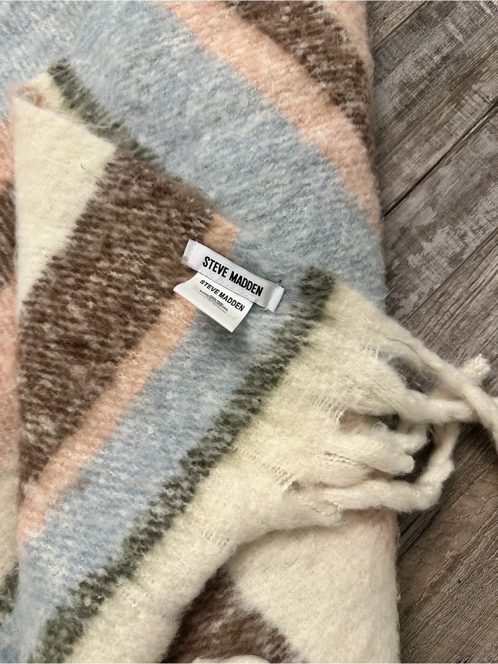 Steve Madden Cream Wrap with Pastel Blue, Pink, Olive & Brown Stripe Scarf